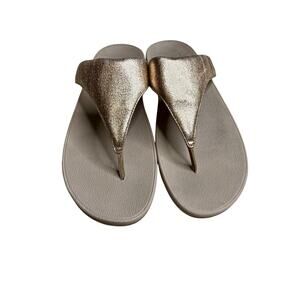 FITFLOP Women's 9 LULU Leather Toe Post Sandal Shoes Pink Rose Gold Glitter